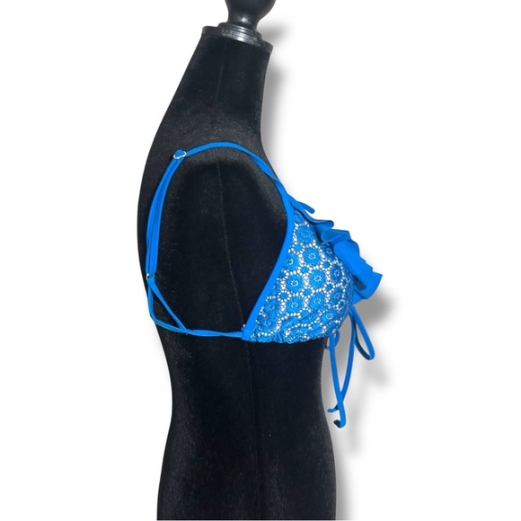 No Boundaries Blue Crochet Ruffle Strappy Adjustable Bikini Top - Picture 5 of 16